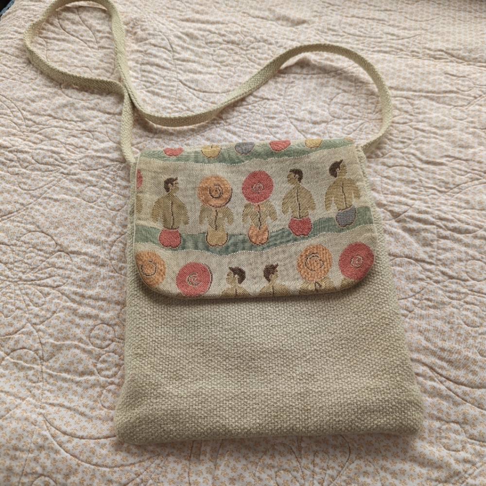 Neutral Toned Fabric Shoulder Bag, Deep Pockets Handbags, "Sunbathing". EUC